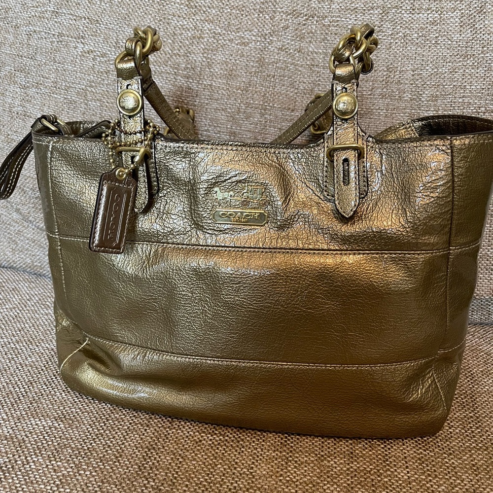 Gold/bronze patent leather COACH purse-like new